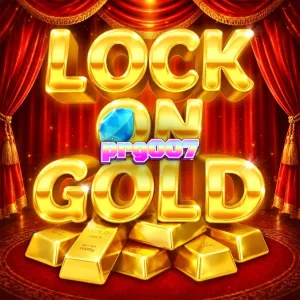 Pemandangan visual mewah dari slot Lock On Gold dengan latar belakang panggung teater.